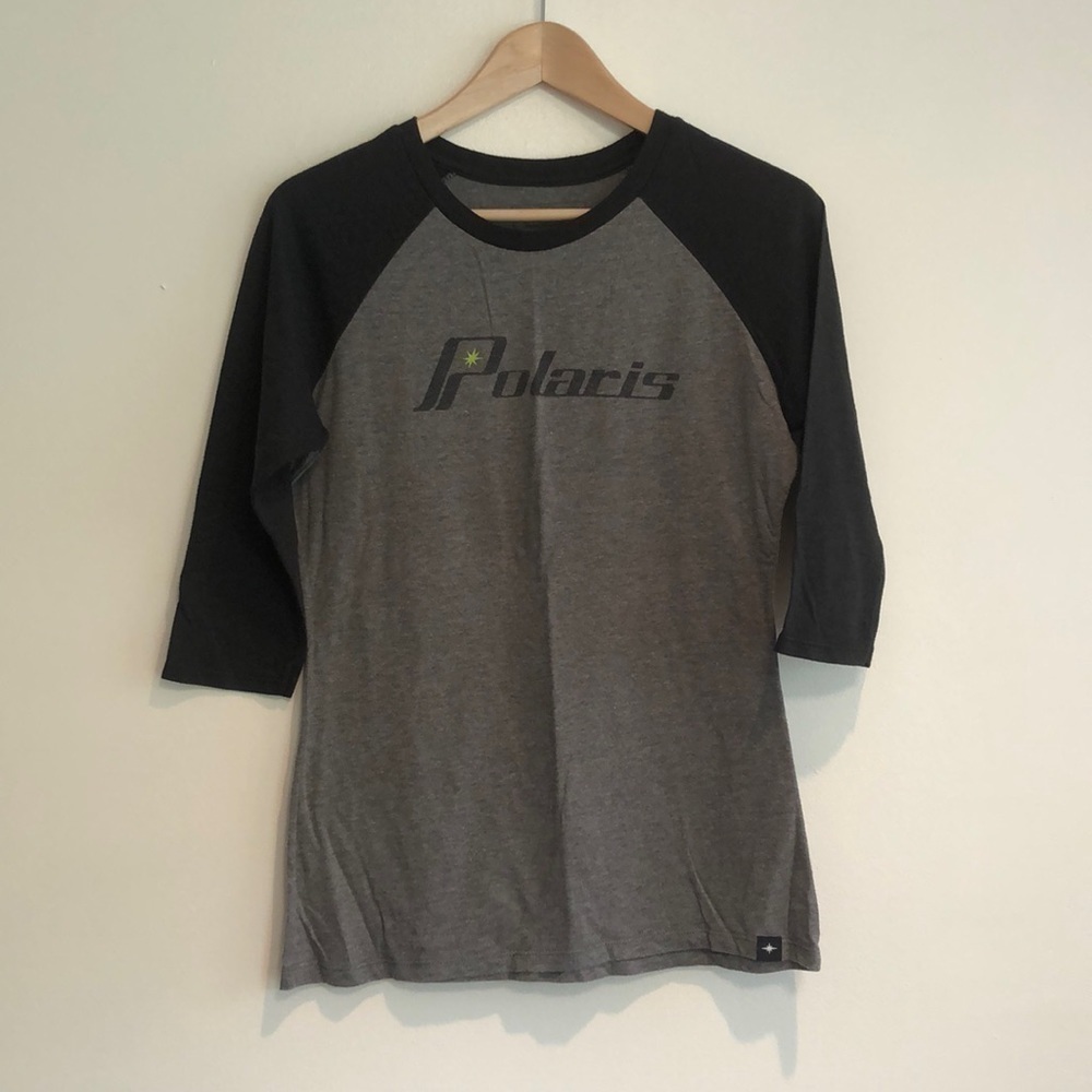 Polaris 3/4 sleeve baseball t shirt women’s grey and black size small snowmobile